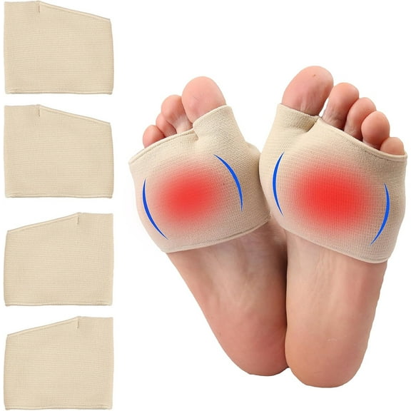 2 Pair 4 Half Toe Bunion Sleeves with Gel Ball Sole Pads Cushion for Women and Men,Forefoot Metatarsal Pads for Metatarsalgia Pain Relief, Diabetic Foot, Mortons Neuroma, Calluses