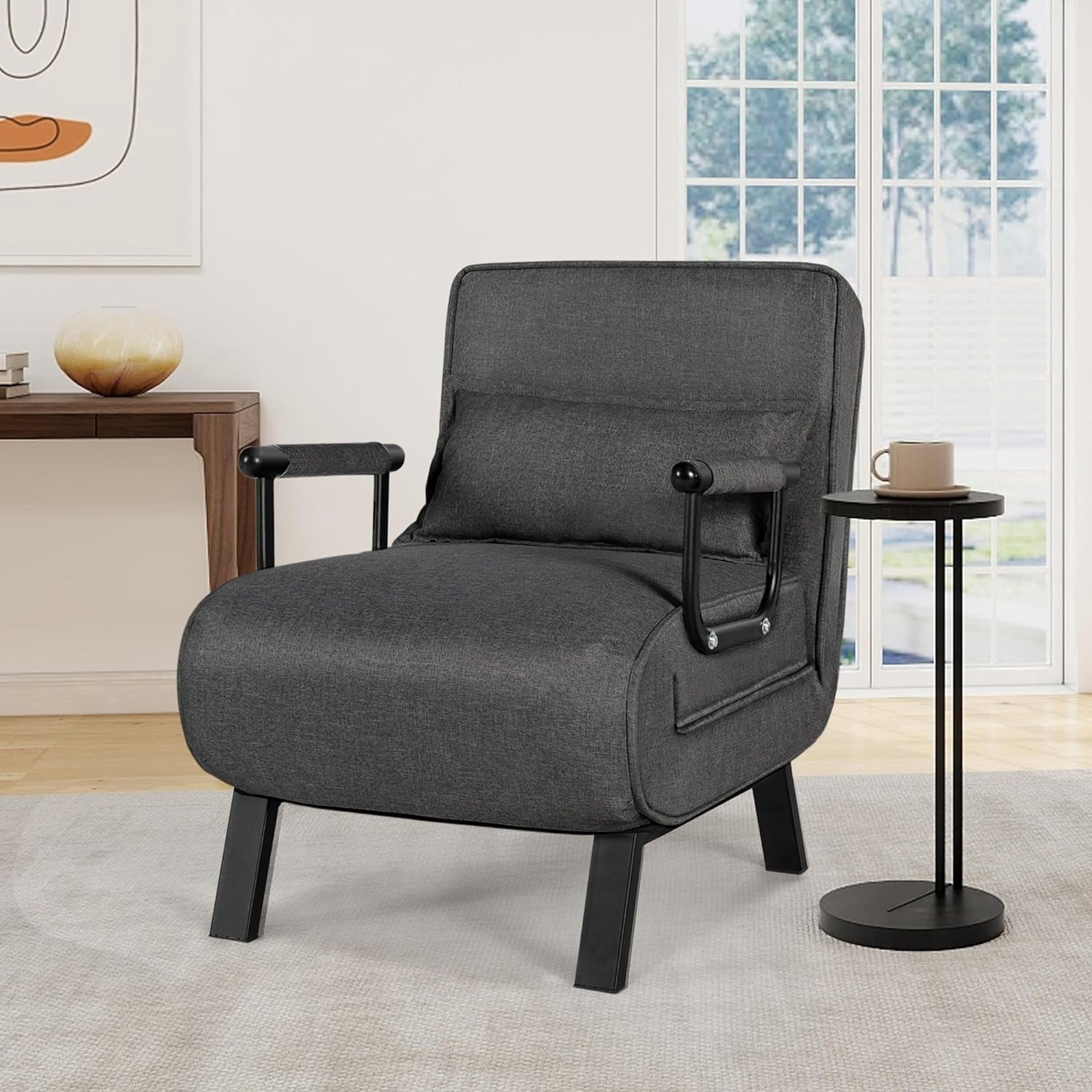 MIDODO Sleeper Chair Bed, 5 in 1  Convertible Sofa Bed with 5-Position Adjustable Backrest & Pillow Floor Single Futon Chairs