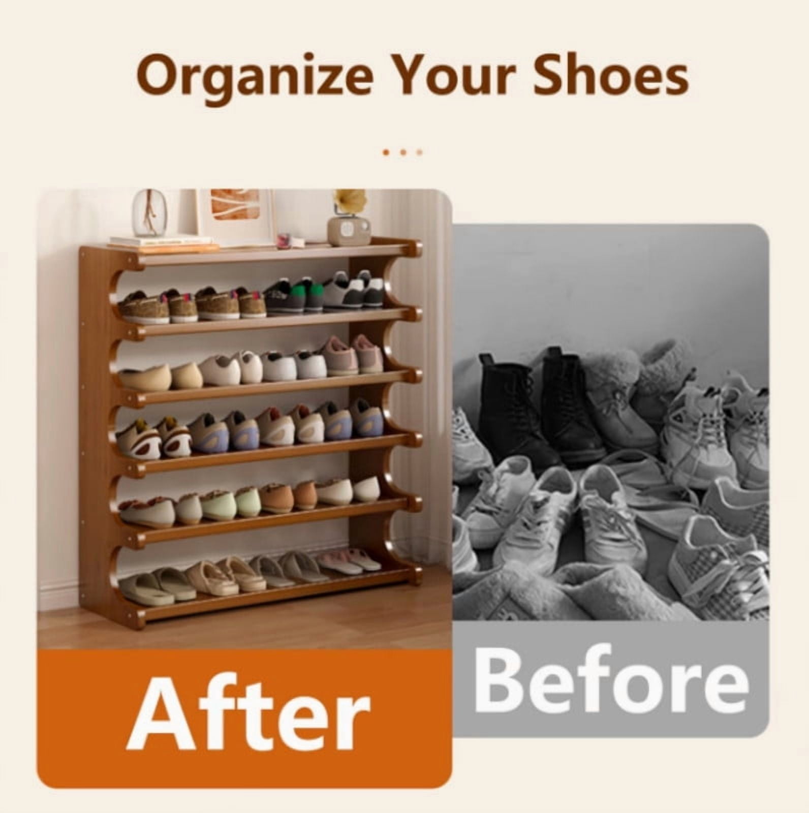 5 Layer Shoe Rack, Bamboo Shoe Organizer, Freestanding Shoe Storage Shelf, Space Saving Shoe Shelf Display Shelf for Hallways, Entryways,Mudrooms