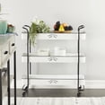 thumbnail image 3 of DecMode 32" x 35" White Metal Kitchen Rolling 3 Shelves Bar Cart with Black Accents and Farm House Design, 1-Piece, 3 of 11