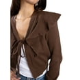 thumbnail image 3 of Jess by Meiko Women's Sweaters Long Sleeves Flouncy Collar Tie Cardigan S Brown, 3 of 8