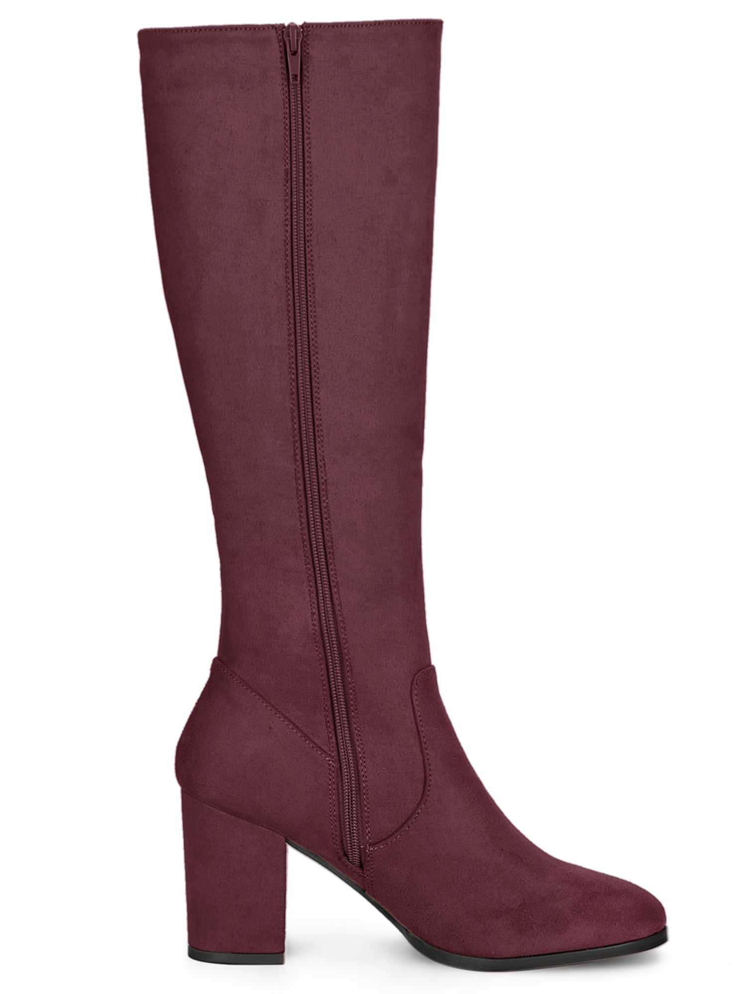 DARING DIVA Women's Stylish Side Zipper Chunky Heel Knee High Boots Burgundy 8.5