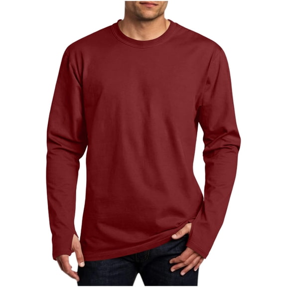 Squevariel Men Sport Casual T Shirt Solid Color Long Sleeve Athletic Tee Crew Neck Thumb Hole Basic Top