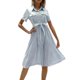 thumbnail image 1 of VISgogo Vestido de manga corta para mujer con estampado de moda, botón de solapa, vestido de longitud media con cinturón VISgogo  moda, 1 of 5