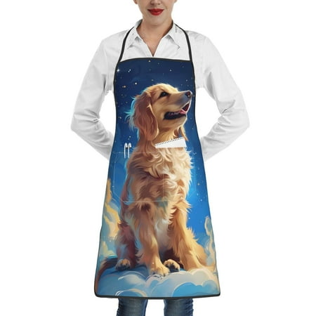 

Gaeub Starry Sky Cloud Dog Kitchen Cooking Aprons Adjustable Bib Apron Waterdrop and Oil Resistant Kitchen Chef Apron for Women Men