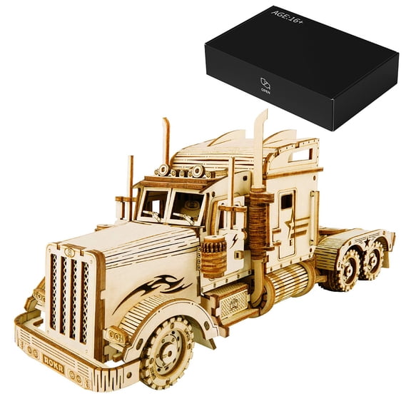 3D Wooden Puzzle for Adults to Build, 1/40 Scale Retro Heavy-Duty Truck Jigsaw Puzzles DIY Car Vehicle Assembly Model Kit, Creative Desktop Decor & Gift (286  Pieces)