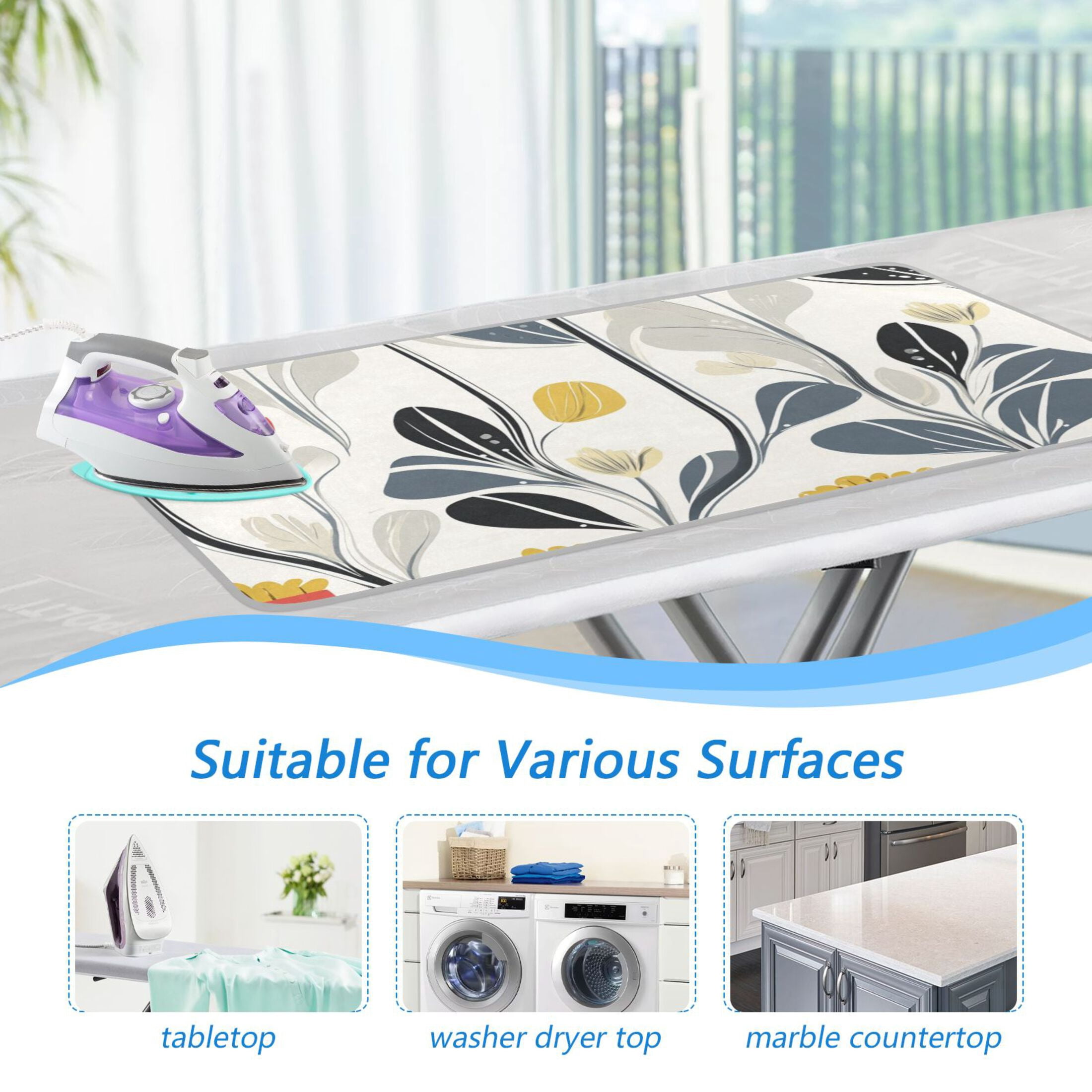 Danish Flower Design Ironing Mat Blanket for Table Top Travel Portable Ironing Board Pad 47.2x27.6 Inch