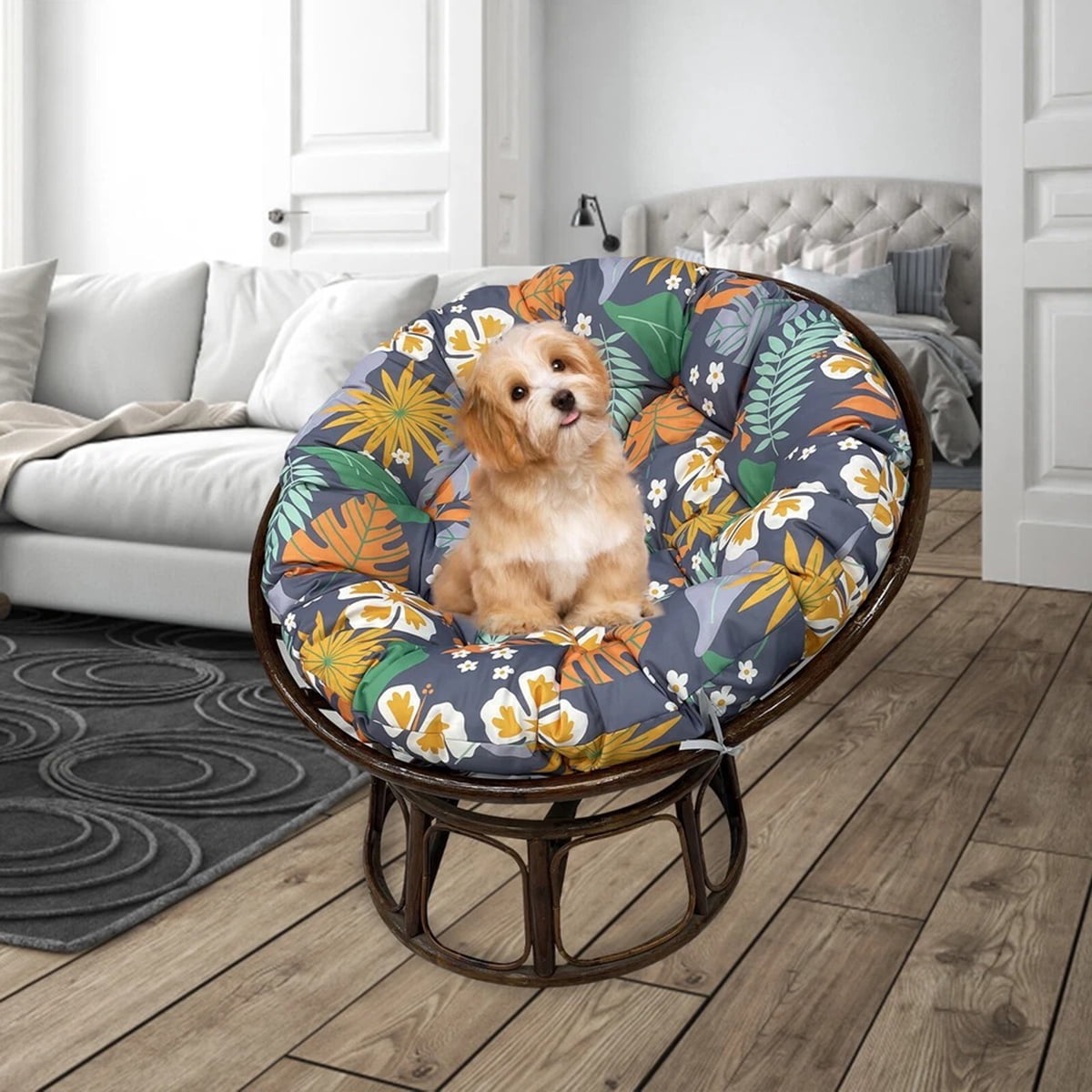 Eurhowing 48 Inch Papasan Cushion Replacement, 5" Thick Water-Resistant Round Cushion, Outdoor Patio Swing Papasan Chair Pad, Floral
