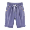 thumbnail image 4 of QATAINLAV Cotton Linen Shorts for Women Casual Summer Bermuda Shorts Knee Length Button Elastic Waist Beach Shorts Resort Wear Purple XXL Lightning Sales Today, 4 of 6