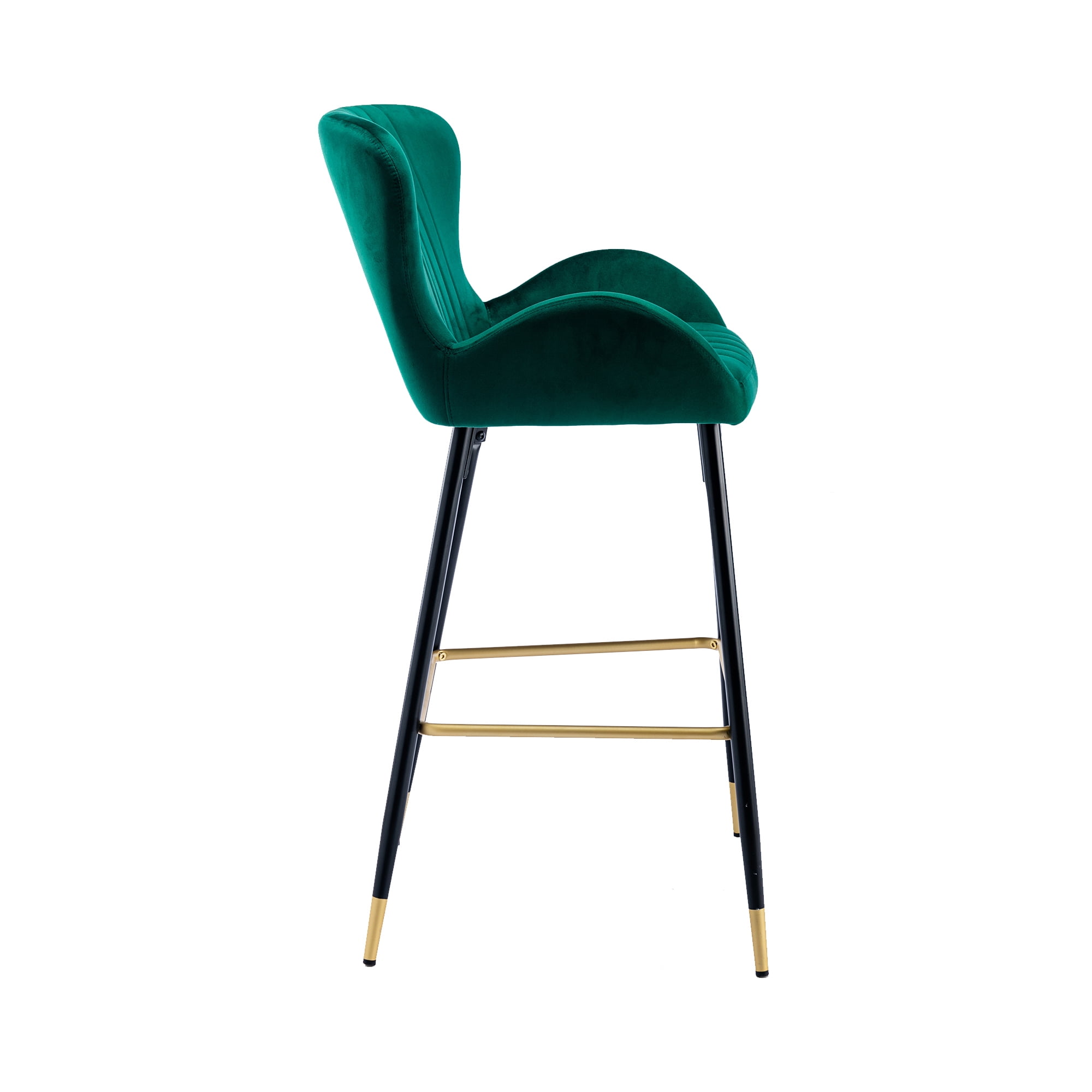 Resenkos Bar Stools Set of 2,Modern Velvet Breakfast Dining Chairs with Back and Footrest(Emerald)