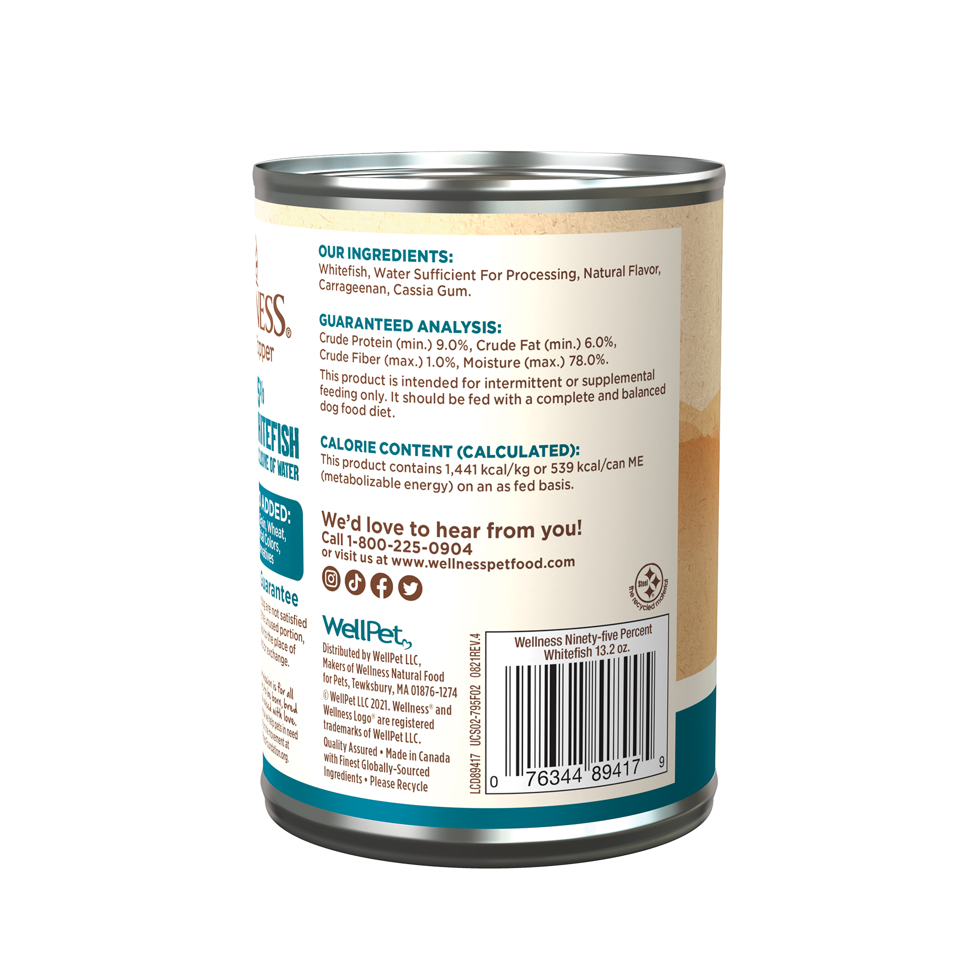 Wellness 95% Whitefish Natural Wet Grain Free Canned Dog Food, 13.2-Ounce Can (Pack of 12) - image 3 of 8