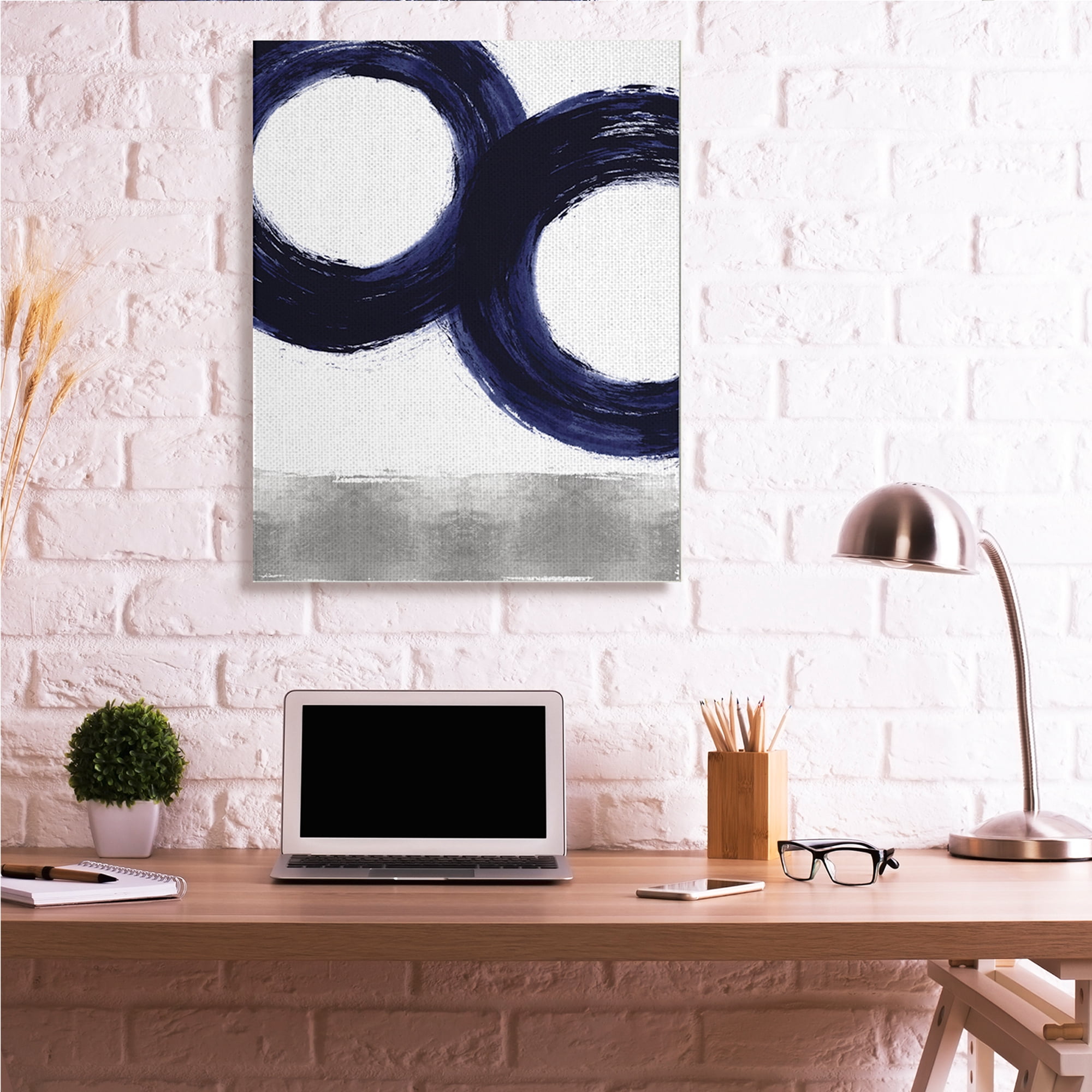 Stupell Industries Abstract Shape Design Blue Circles above Grey,36 x 48,Designed by Ellie Roberts