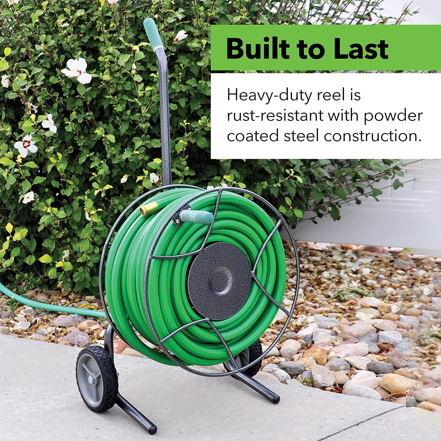 Yard Butler compact hose reel cart with wheels heavy duty 100 foot metal hose reel suitable for gardens, lawns and outdoor - IHTC-1