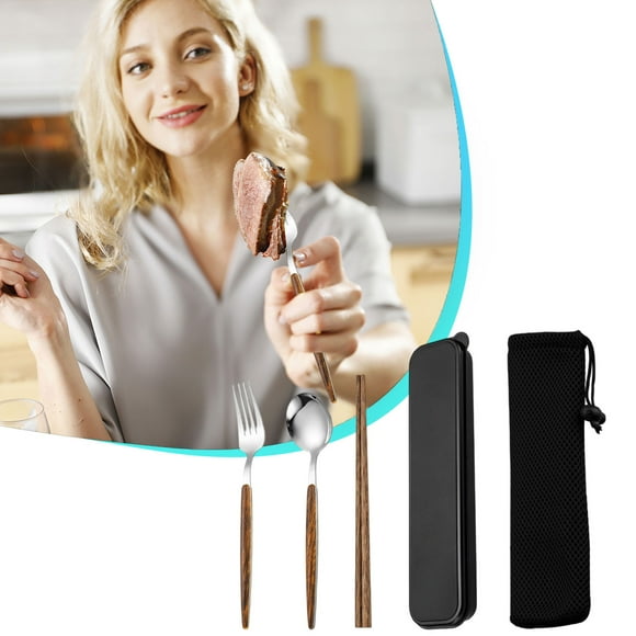 HBBKVI Kitchen Essentials Chopsticks And Spoon Set For One Person One Chopstick Convenient Tableware Students Storage Box Fork Singles Wooden Chopsticks Five Piece Set Home Supplies