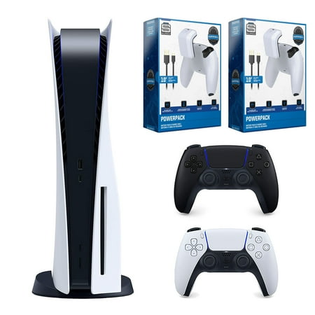Sony Playstation 5 Disc with Extra Controller and Dual Battery Pack & Charge Cable Bundle - Midnight Black