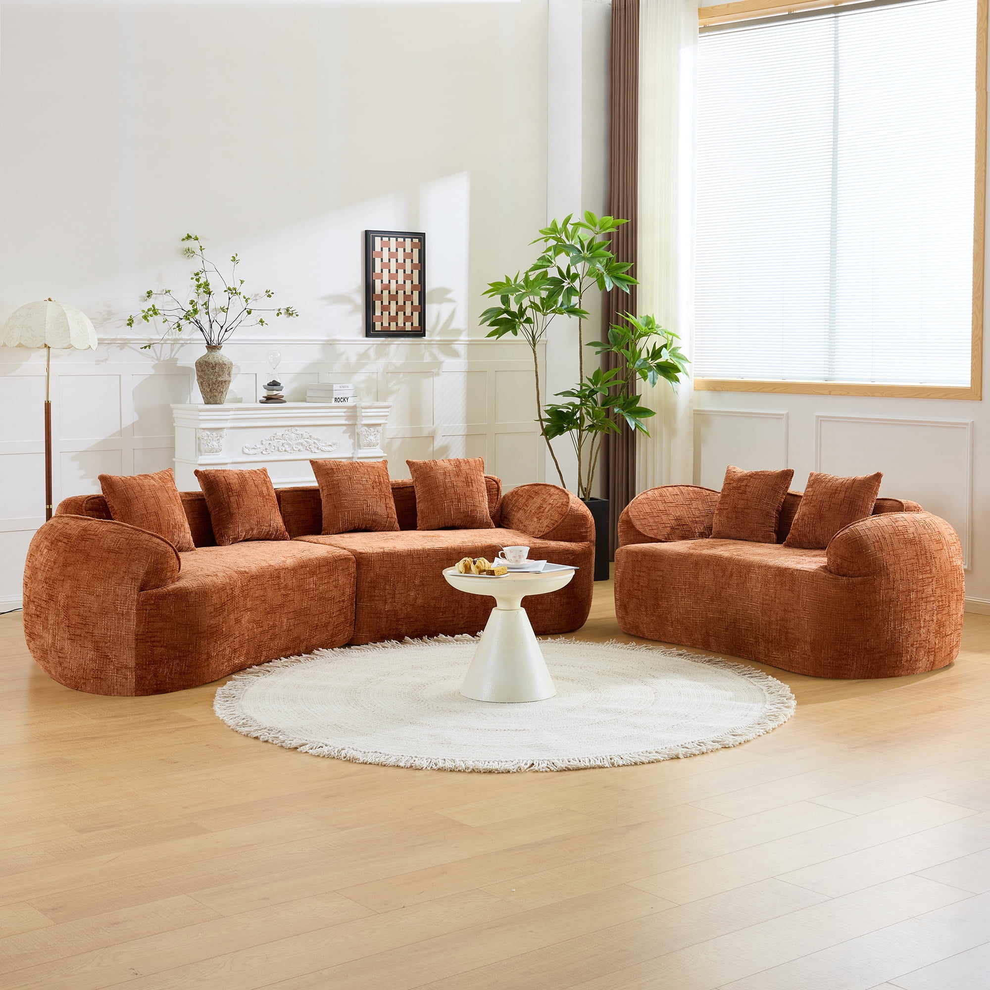 Leumius 66" 2 Seater Sofa Compress Sofa with Armrests & 2 Pillows,No Assembly Required,Compact Sofa Couch for Small Apartments,Living Room,Bedroom,Orange