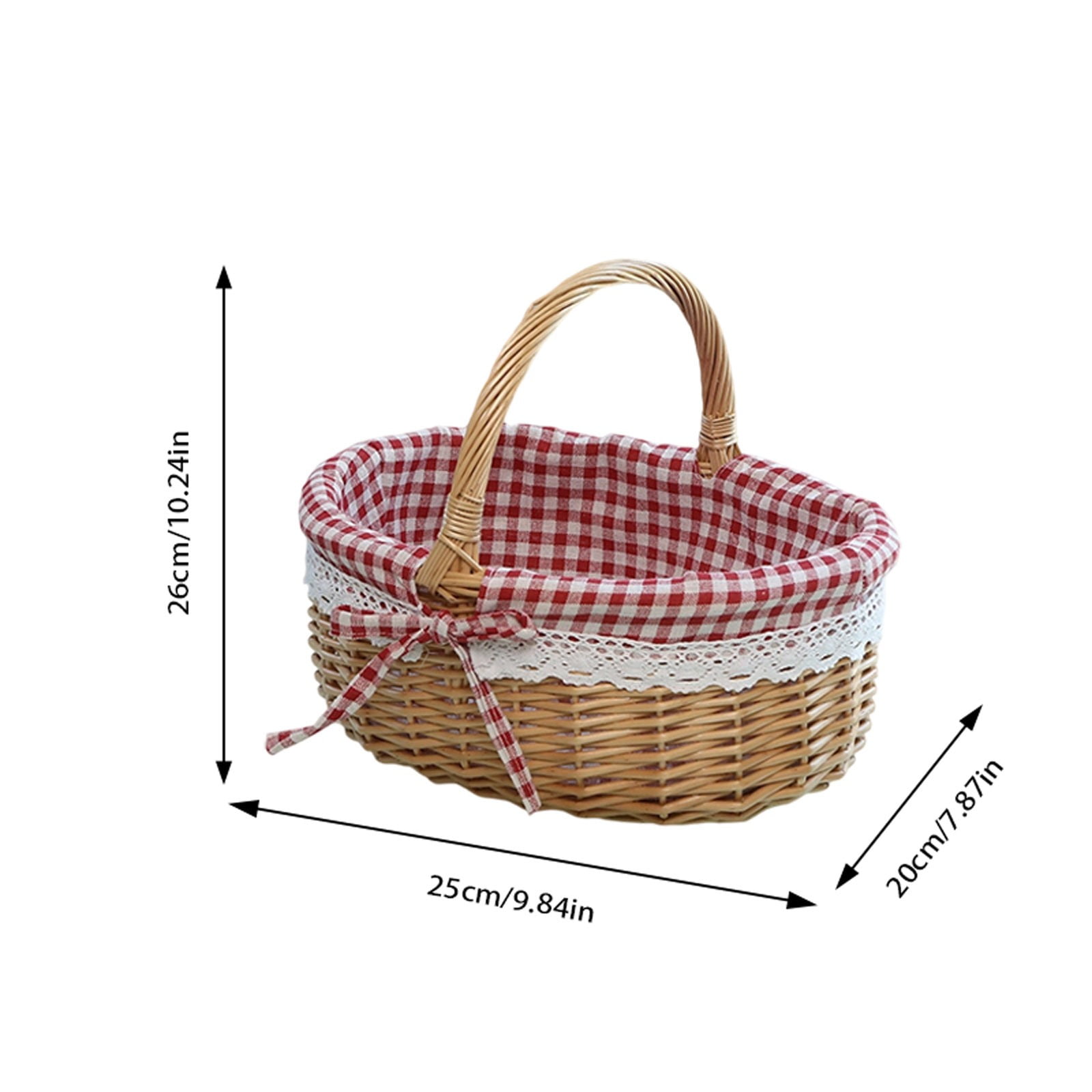 Multifunction Woven Picnic Basket with Removable Lace Print Liner, Portable Storage Basket, Suitable for Picnics, Camping, Hiking, Easter Decor, Spring Supplies, L9.8 x W7.8 x H10.2 in