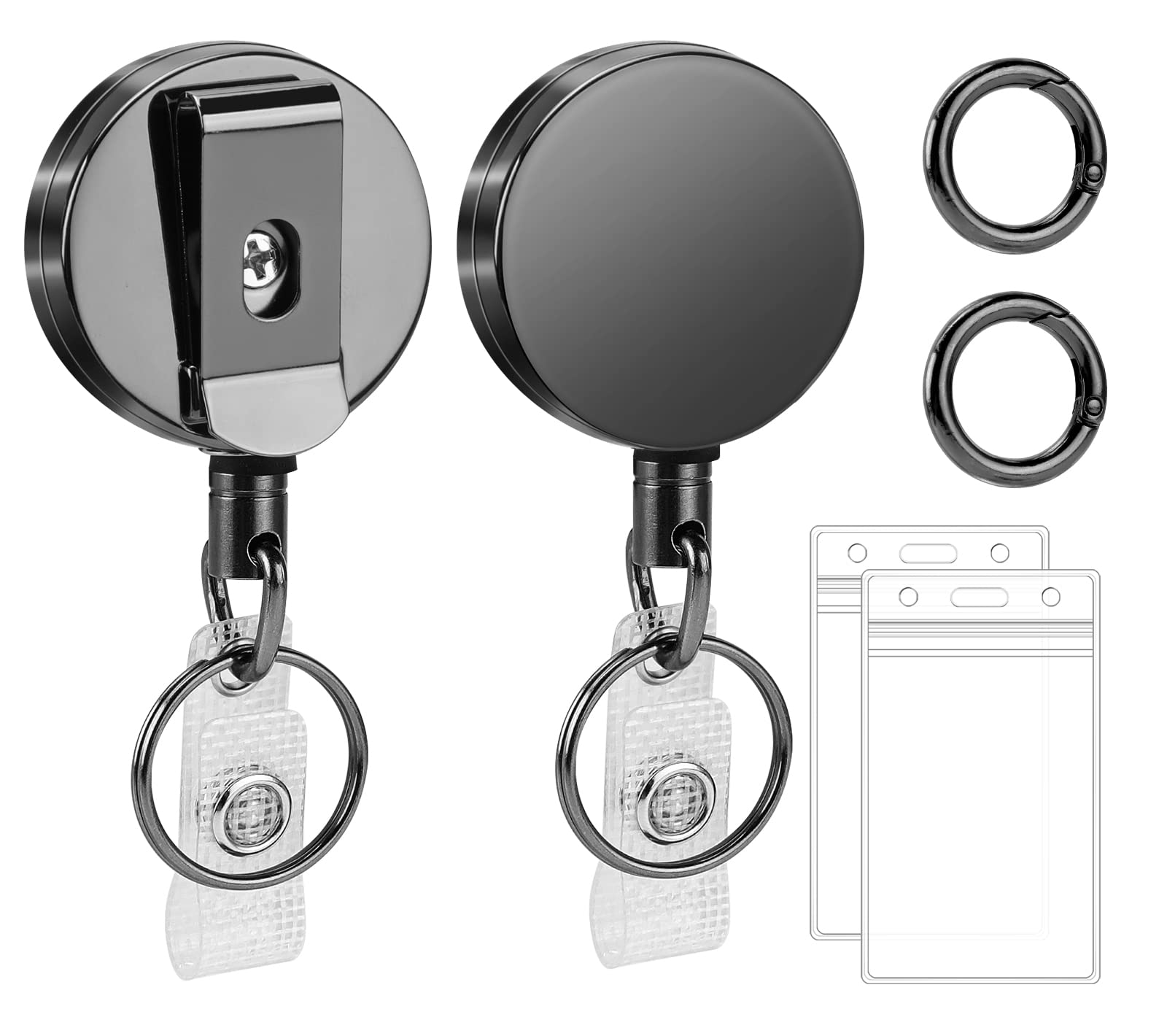 2 Pack Heavy Duty Retractable Badge Reels Metal Retractable Badge