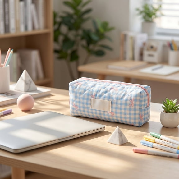 Plaid Bowknot Pencil Case, Colorful Large Capacity Stationery Pouch, Cute Pen Bag for Girls and Teenagers School Supplies