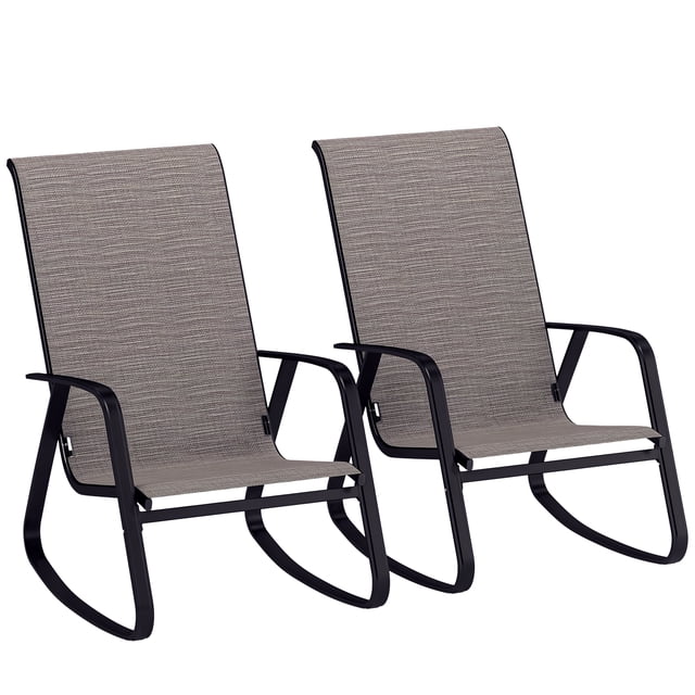 Outsunny 2 PCS Outdoor Rocking Chairs, Patio Rocking Chairs, Light Brown