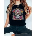 thumbnail image 2 of Day of the Dead Unisex Softstyle T-Shirt, Dia de los Muertos Spooky Skull Shirt, Halloween Tee, Gothic Top, Skeleton Costume Shirt, 2 of 5