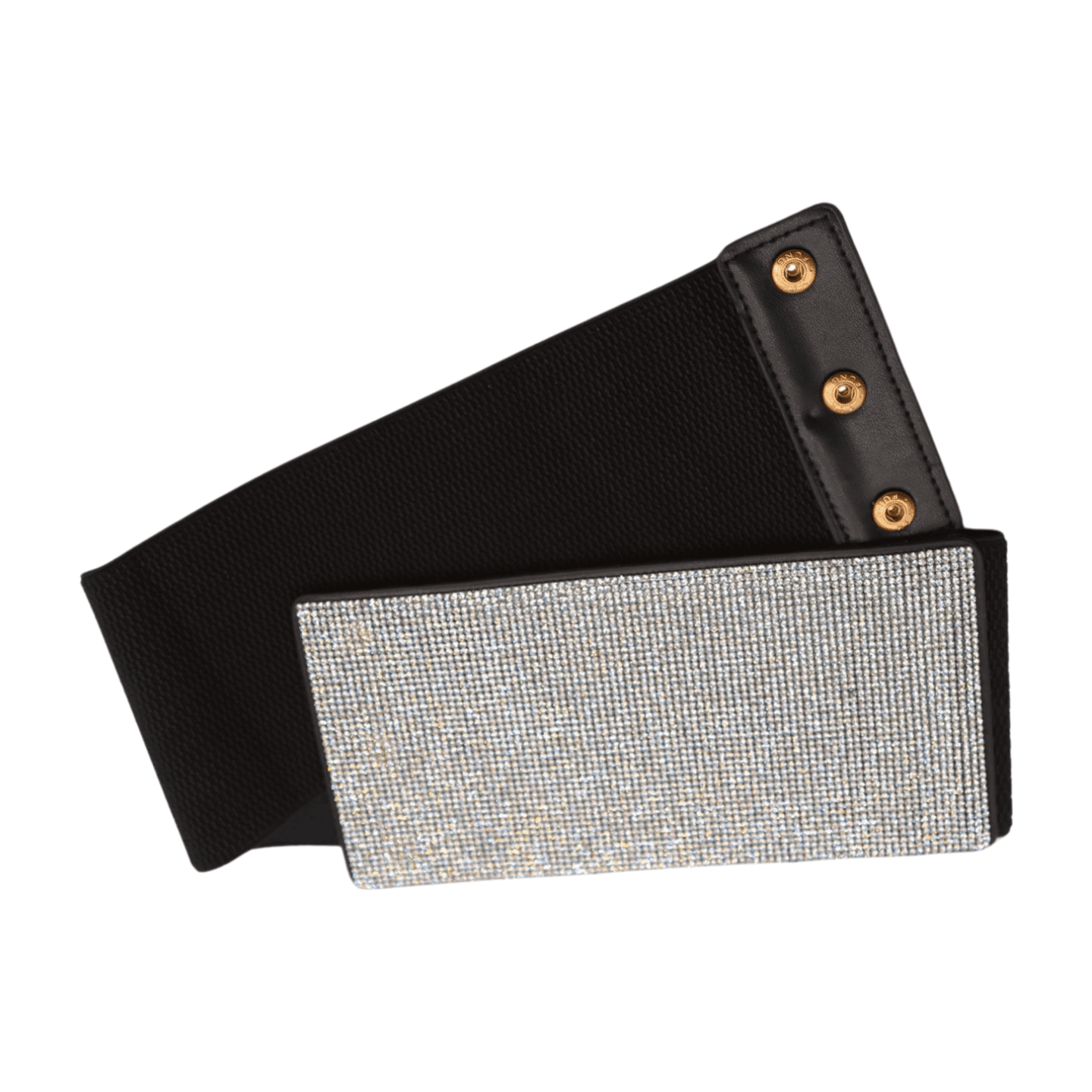Women Wide Black Stretch Band Fashion Belt Silver Rhinestone Fancy Size S M z044 Trendy Fashion Jewelry Women Wide Stretch Black Waistband  main image 2