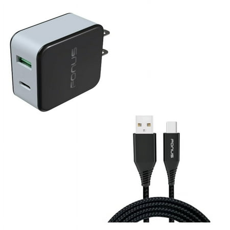 Power Cord Type-C 6ft USB Cable w 2-Port USB 36W Quick Home Charger L5G for Alcatel 3V (2019) - ASUS ROG Phone 2 - BLU G9 Pro - BOLD N1 - Coolpad Legacy S - Google Pixel 4 XL - LG G8X ThinQ