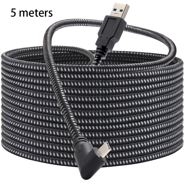 Cable de carga VR Type-c Date Line Reemplazo del cable de carga rápida para Oculus Quest 2, negro blanco, malla trenzada, 5 metros Scienceny EL002628-03