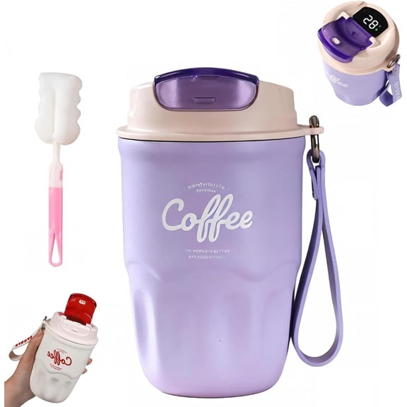 Stainless Steel Vacuum Travel Mug, Digital Temp Display, Insulated with Lid & Handle