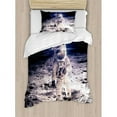 thumbnail image 3 of Outer Space Duvet Cover Set King Size, Moon Spaceman on the Surface of Orbit Background Cosmos Galaxy Solar Photo, Decorative 3 Piece Bedding Set with 2 Pillow Shams, Brown Blue, by Ambesonne, 3 of 3