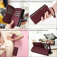 thumbnail image 7 of For Apple iPhone 12 / 12 Pro Wallet Case Magnetic Flip Cover 9-Card Slots Zipper Pocket With Detachable Shoulder Strap And Wrist Strap,Wine red,For iPhone 12 / 12 Pro, 7 of 7