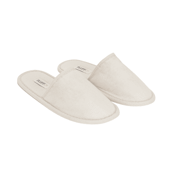 FluffCo Hotel Slippers Slip-On Cushioned, Mule Flat Heel Round Toe Cream, Unisex