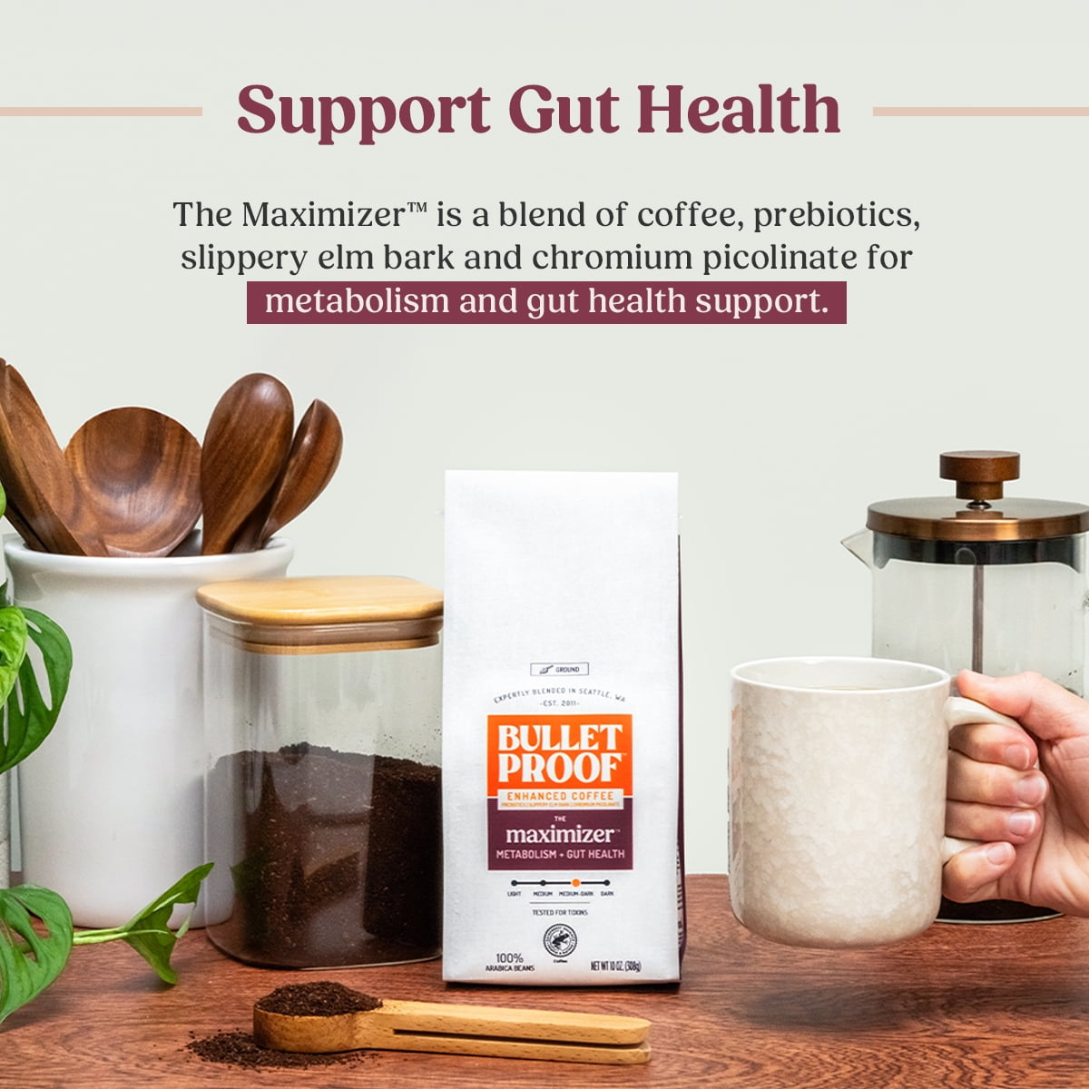 Bulletproof The Maximizer Ground Coffee, 10 oz, Medium-Dark Roast,  Prebiotics, Gut and Metabolism Support - Walmart.com