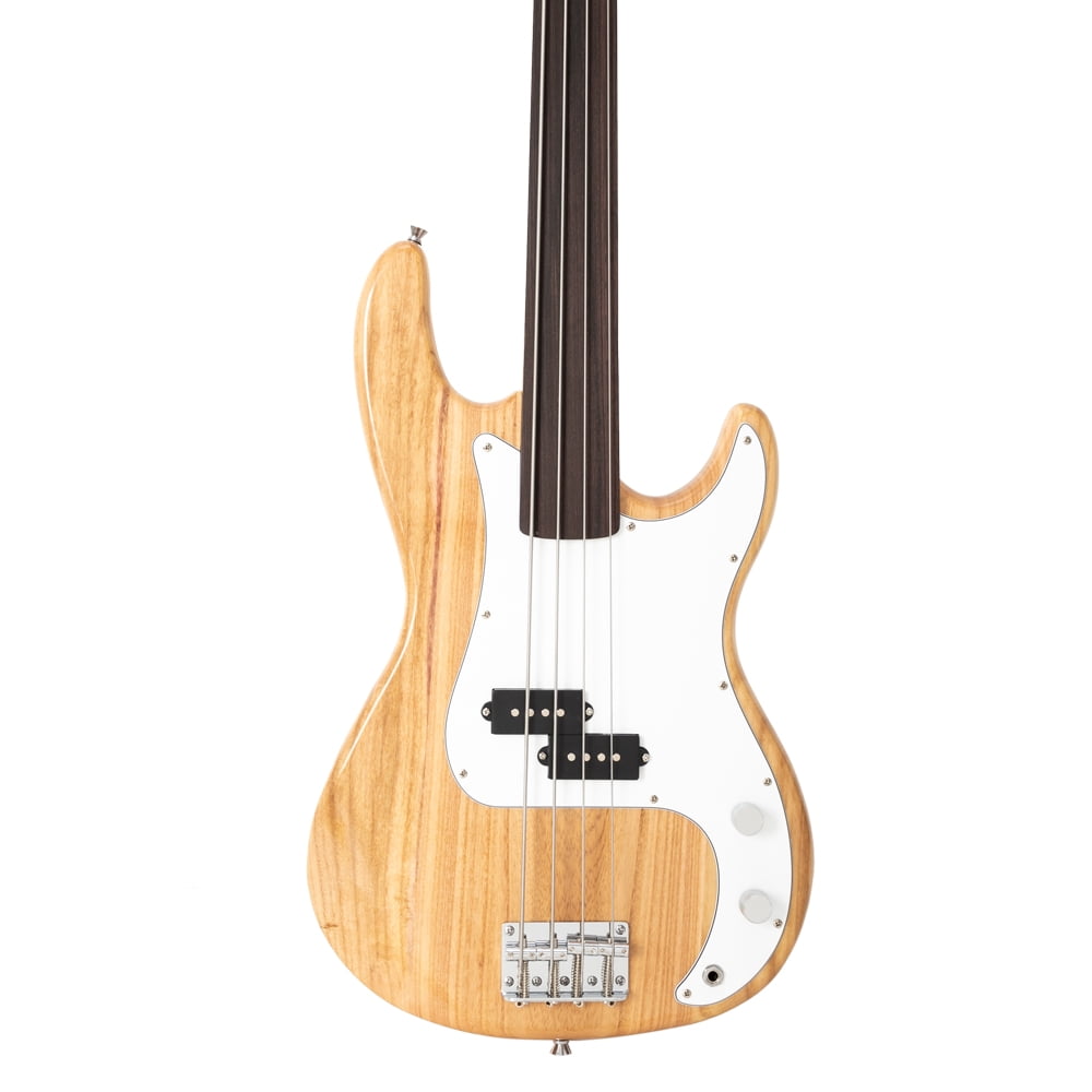 Veryke Fretless 4-String Solid Body Bass Guitars Burlywood