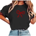 thumbnail image 2 of BLTIBY Womens Valentines Shirts Summer Short Sleeve Crewneck Bow Graphic Tops Casual Fashion Pullover Blouse Black XL, 2 of 5