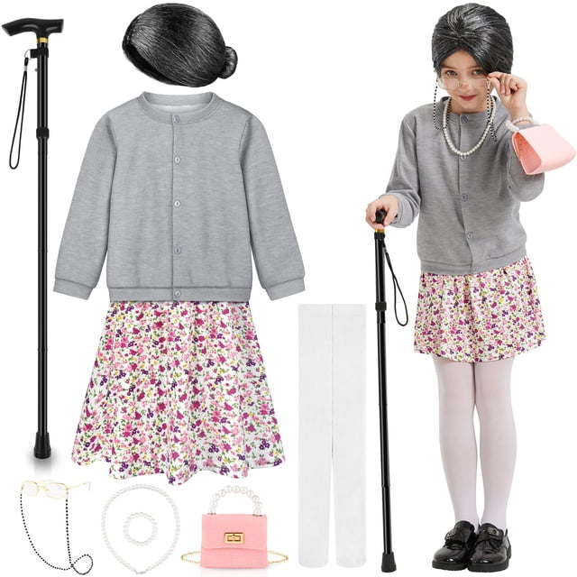 Disfraz infantil Gnodio de abuelita para 100 días de escuela, color gris