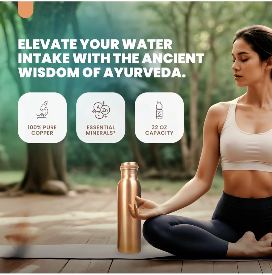 WellSip Copper Bottel | 100% Pure Copper Water Bottle 1000 ML