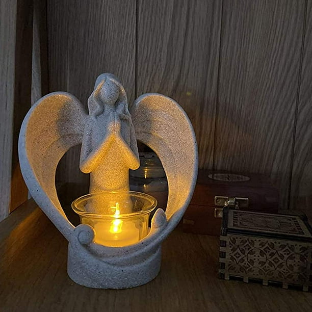 Regalos de condolencia, obsequios conmemorativos en memoria de un ser querido, candelabro con estatua de ángel y vela LED parpadeante, condolencia