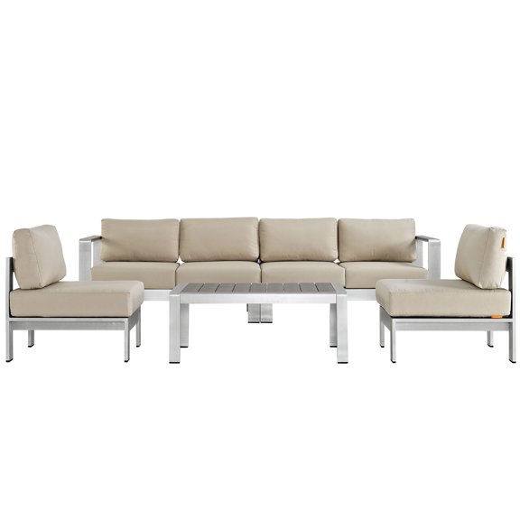 Modern Contemporary Urban Design Outdoor Patio Balcony Five PCS Sectional Sofa Set, Beige, Aluminum