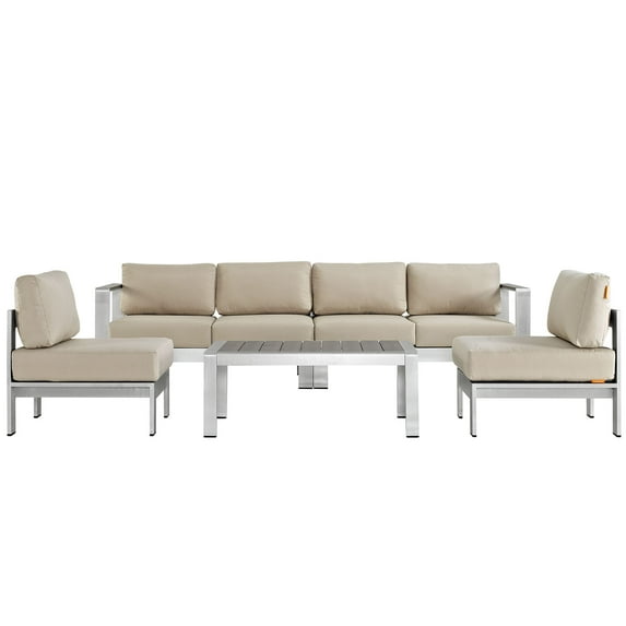 Modern Contemporary Urban Design Outdoor Patio Balcony Five PCS Sectional Sofa Set, Beige, Aluminum