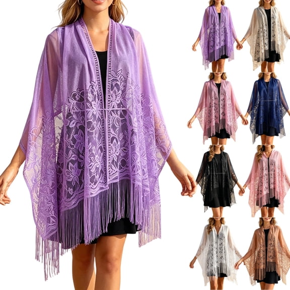 UDAUDU Shawls and Wraps for Evening Dresses Scarfs for Women Wedding Formal Shawl Lace Cardigan Summer Floral Print Shawls Purple