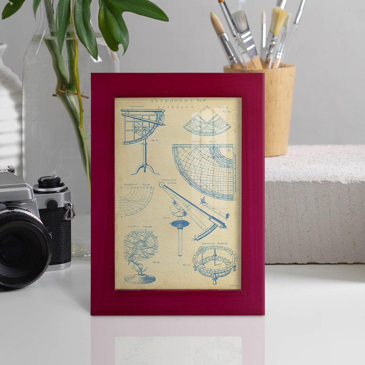 Vintage Astronomy I -Framed Print w/glass-Cherry Red