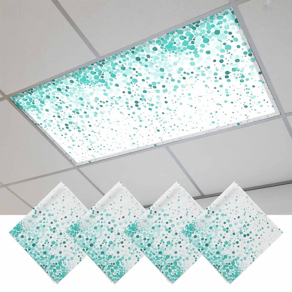 Fluorescent Light Covers for Ceiling Lights Classroom, Abstract Watercolor Magnetic Ceiling Light Cover Filter for School,Office, 2X4 FT, Pack of 4, Polka Dot Turquoise