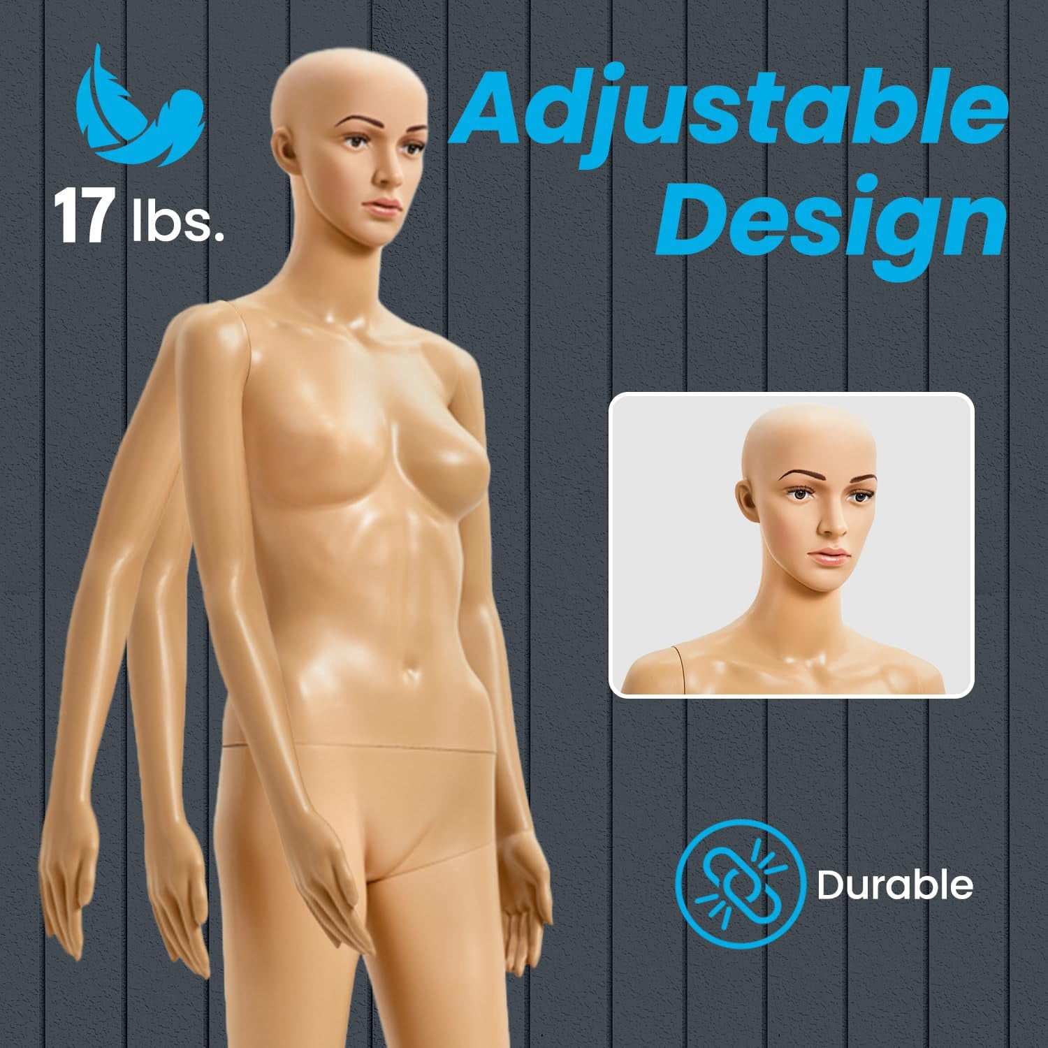Topmaster Skin Female Mannequin - Premium Quality Construction, Detailed Dimensions for Realistic Proportions, Durable and Stable Design, Versatile Clothing Display, Sleek and Sophisticated Appearanc