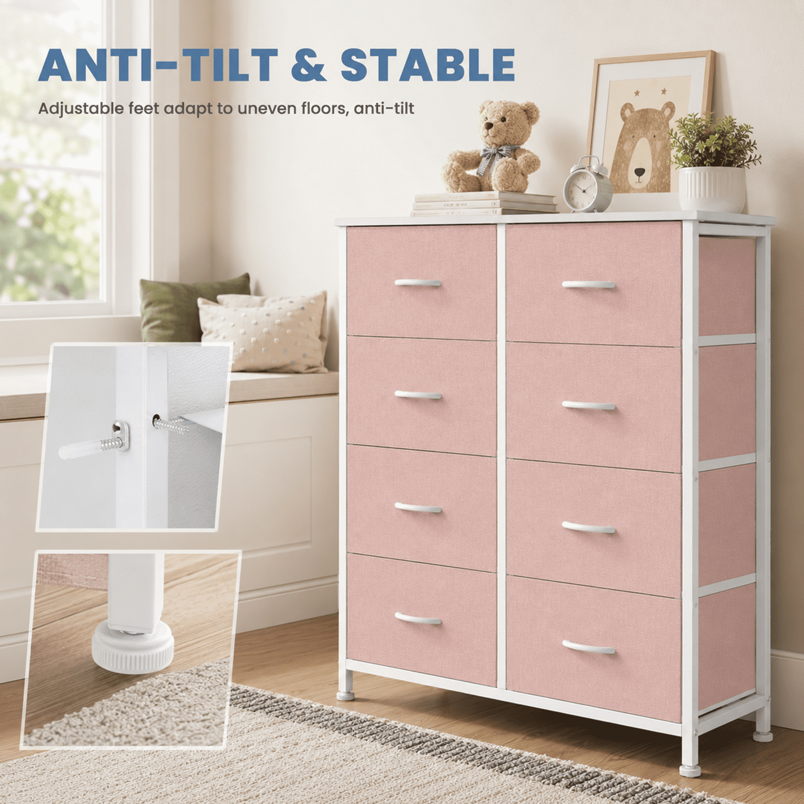 Alvantor 7/8/9-Dresser, Dresser for Bedroom Organizer Storage, Fabric Storage Tower with Sturdy Steel Frame, Wooden Top & Easy Pull Fabric Bins, Dresser for Living Room Entryway Clothes Organization