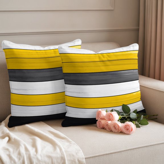 Outdoor Throw Pillow Covers,Gradient Yellow White Black Line Waterproof Decorative Pillowcases Cushion Cover Farm Wood Grain Pillow Cases for Patio Couch Sofa Bed,18x18in Set of 2