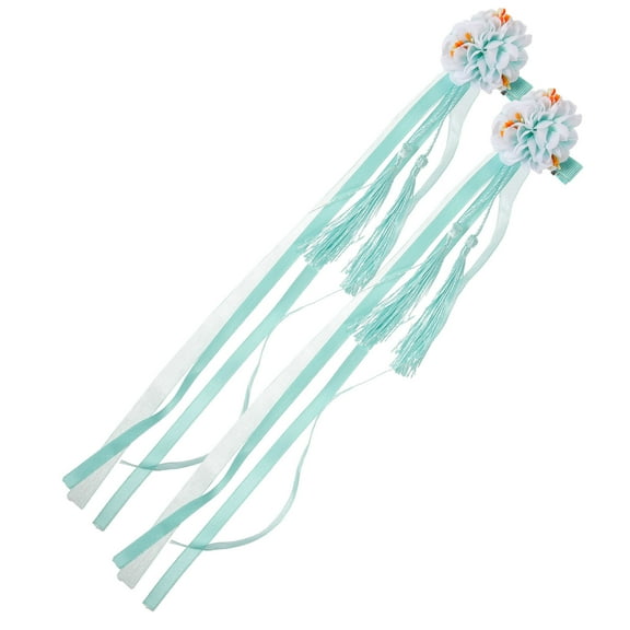 FRCOLOR Tassel Hair Clips with Flower Decoration for Women and Girls Skyblue Fabric Lightweight