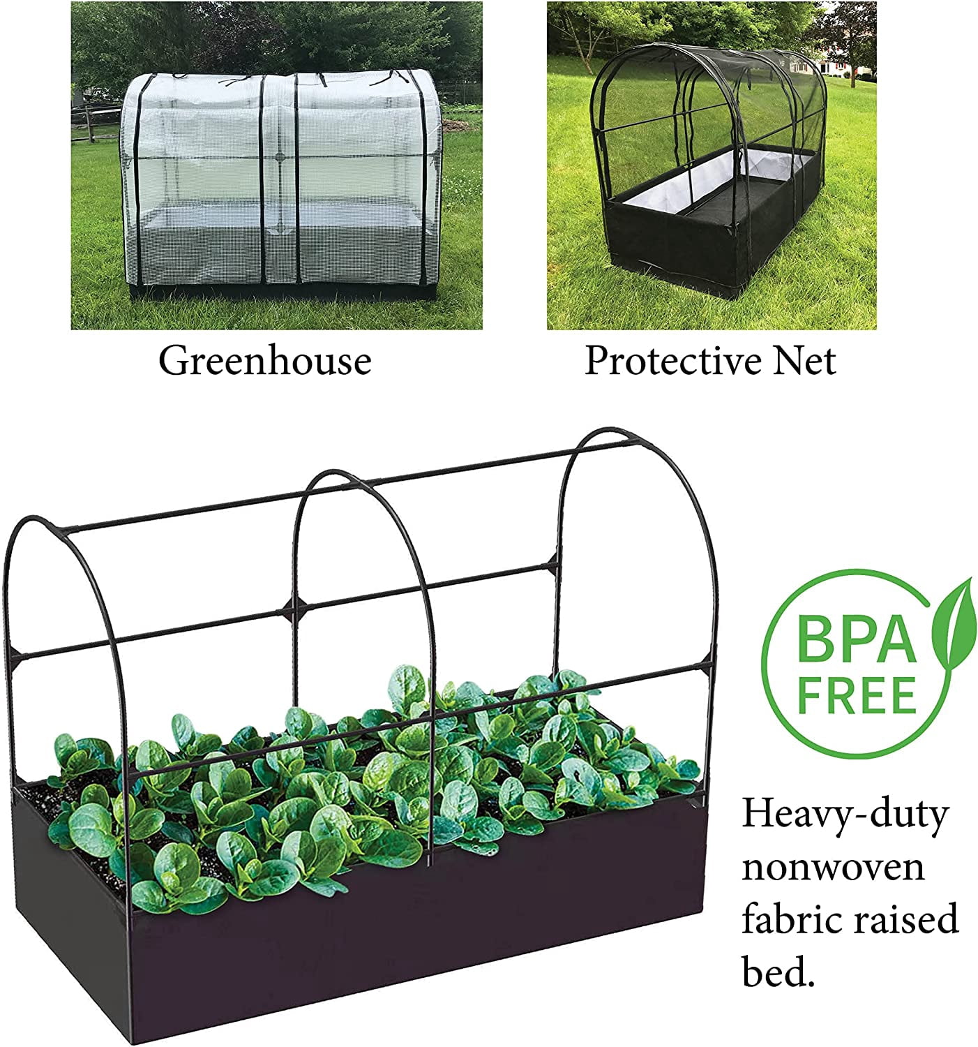 SIMPO 3-in-1 Garden System: Raised Fabric Bed + Greenhouse + Protective Net 36”W x 72”L x 53”H