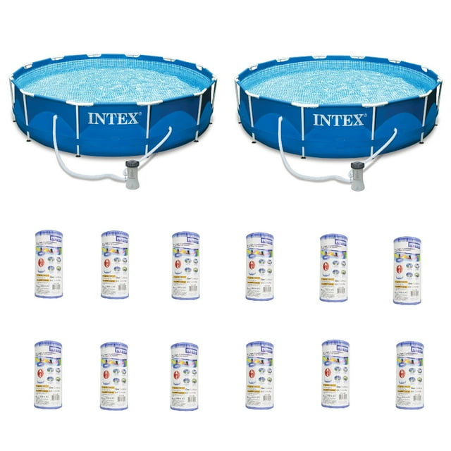 Intex Piscine Ronde en Métal 12 Pieds x 30 Pouces (2 Pack) & Cartouche de Remplacement (12 Pack)