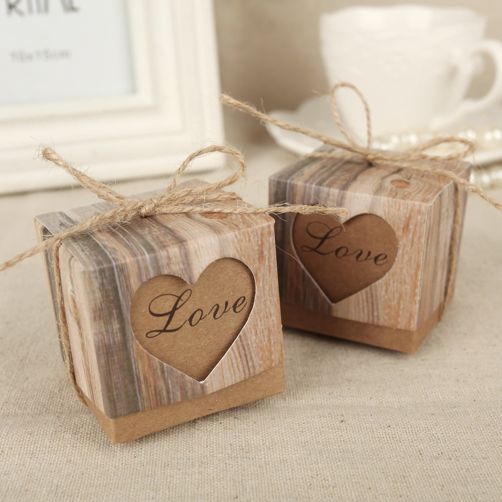 50PCS Kraft Paper Candy Gift Box Heart Gift Party Favors Wedding Candy Boxes 